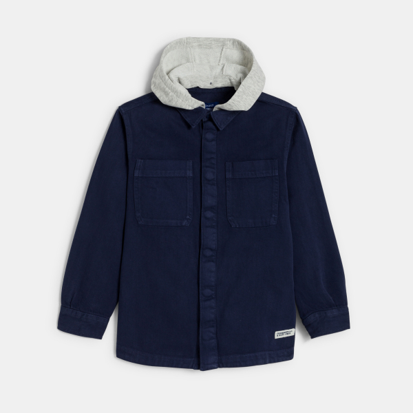 قميص فوقي بقلنسوة قابلة للخلع أزرق داكن للأولاد